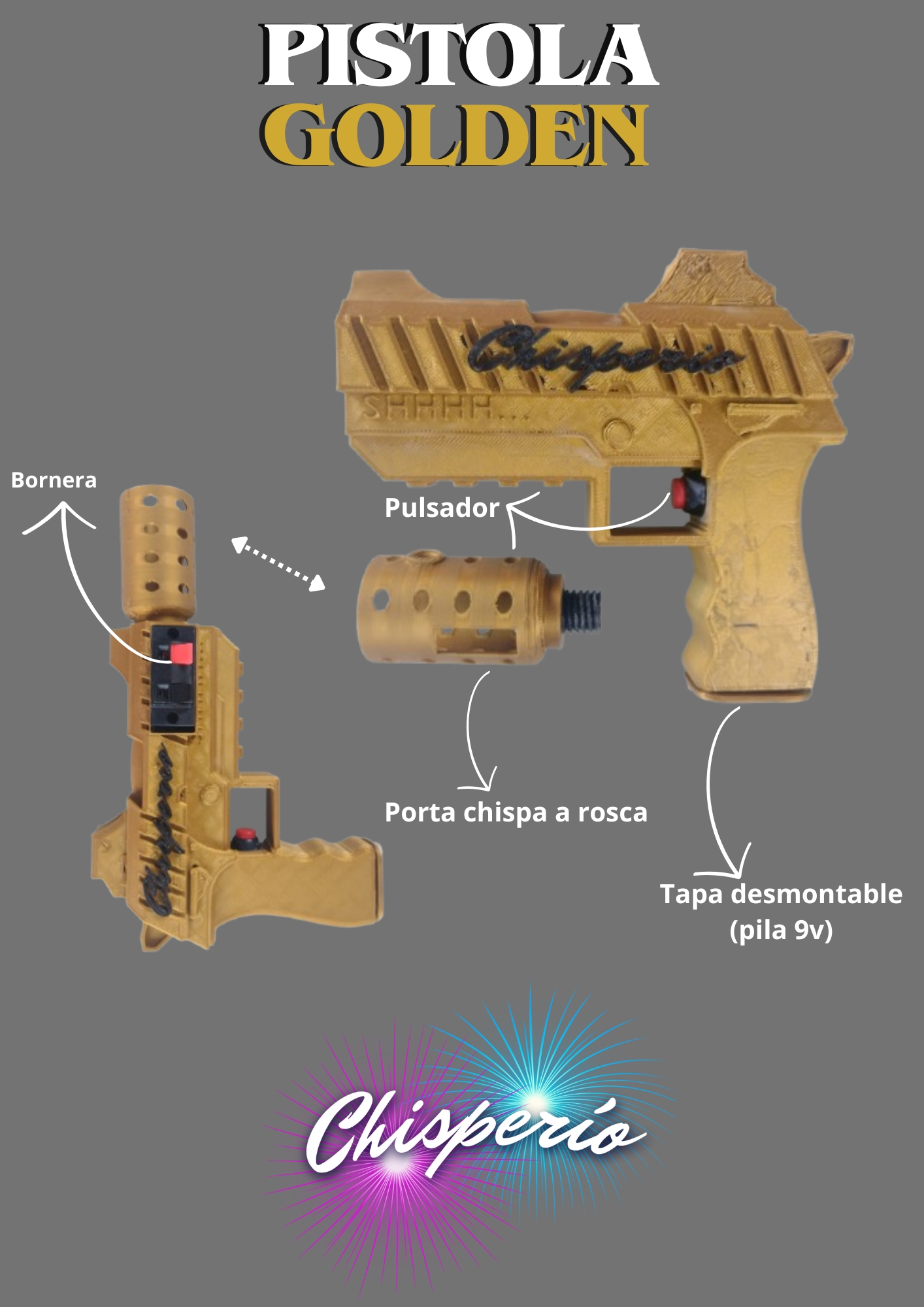 Pistola "Golden" Chispas Frias - Imagen 6